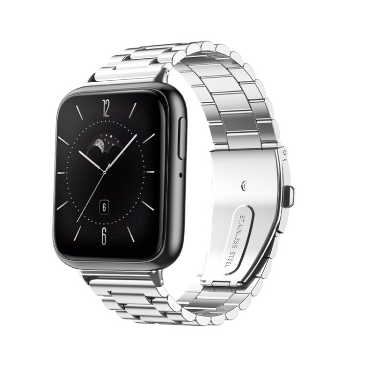 

For OPPO Watch 3 Three-bead Flat Buckle Stainless Steel Watch Band(Silver)