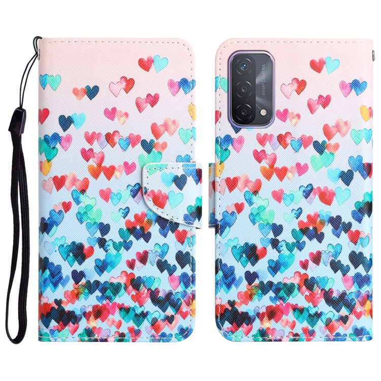 

For OPPO A93 5G Colored Drawing Leather Phone Case(Heart)