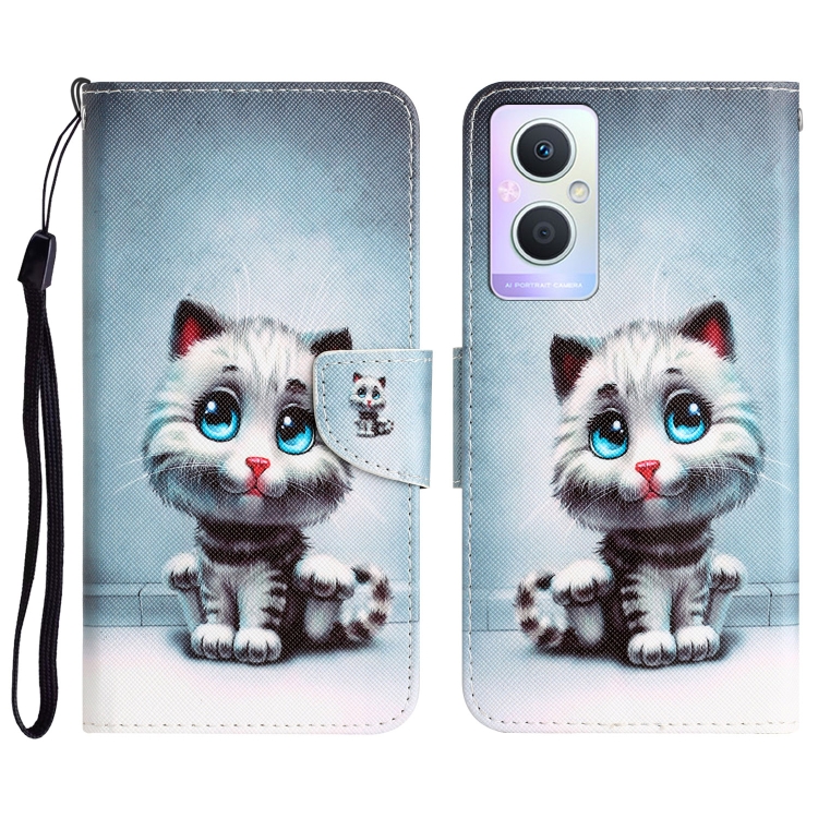 

For OPPO A96 5G Colored Drawing Leather Phone Case(Blue Eyes)