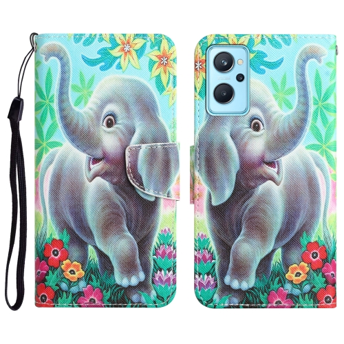 

For Realme 9i / OPPO A96 4G Colored Drawing Leather Phone Case(Elephant)