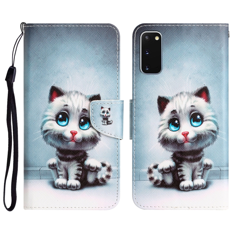 

For Samsung Galaxy S20 Colored Drawing Leather Phone Case(Blue Eyes)