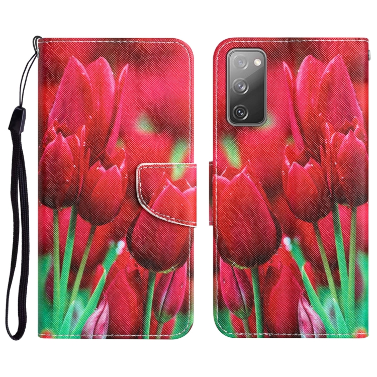 

For Samsung Galaxy S20 FE Colored Drawing Leather Phone Case(Tulips)