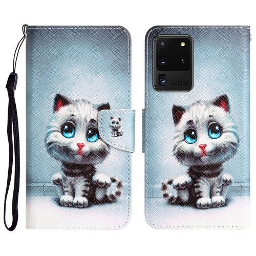 

For Samsung Galaxy S20 Ultra Colored Drawing Leather Phone Case(Blue Eyes)