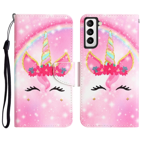 

For Samsung Galaxy S21+ 5G Colored Drawing Leather Phone Case(Unicorn)