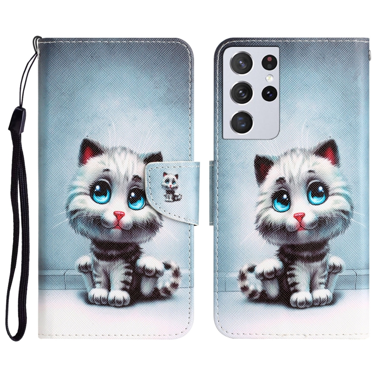 

For Samsung Galaxy S21 Ultra 5G Colored Drawing Leather Phone Case(Blue Eyes)