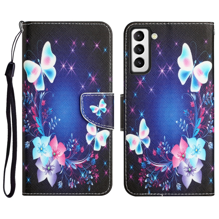 

For Samsung Galaxy S22 5G Colored Drawing Leather Phone Case(Butterfly)