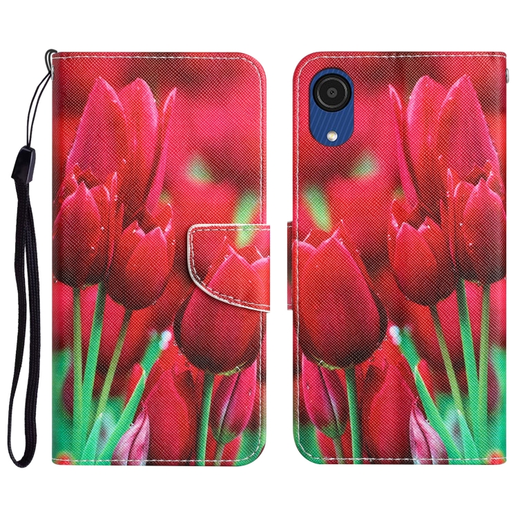 

For Samsung Galaxy A03 Core Colored Drawing Leather Phone Case(Tulips)