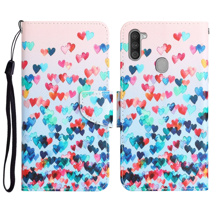 Đối với Bao da điện thoại Samsung Galaxy A11 Màu vẽ (Trái tim)
