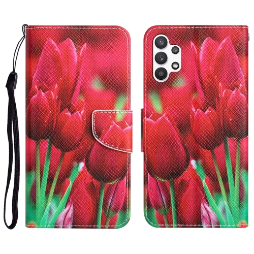 

For Samsung Galaxy A13 4G Colored Drawing Leather Phone Case(Tulips)