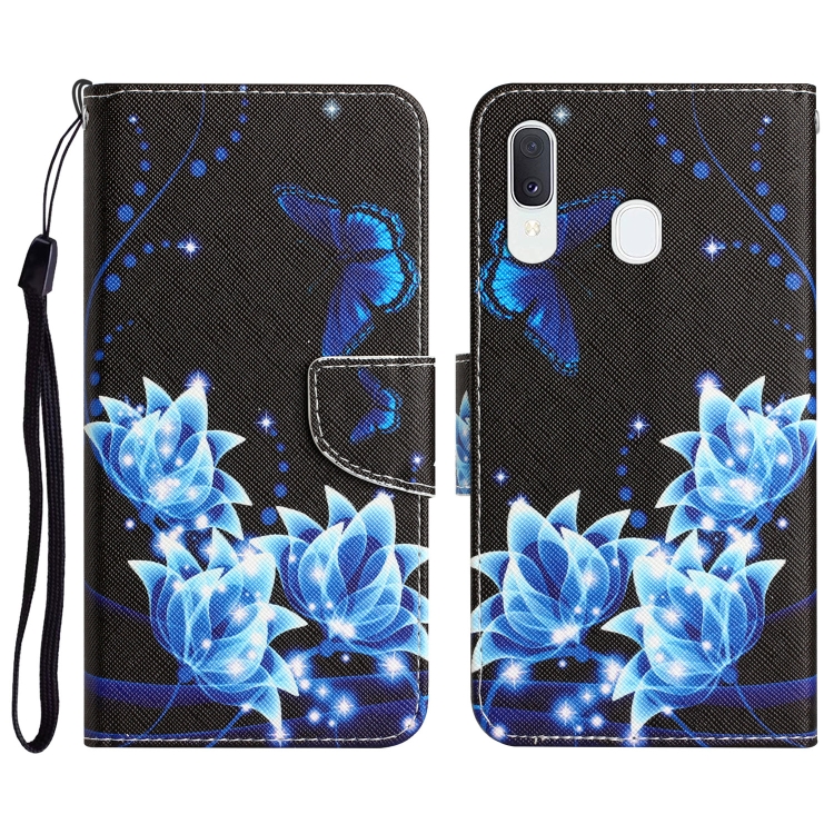 

For Samsung Galaxy A20e Colored Drawing Leather Phone Case(Blue Butterfly)