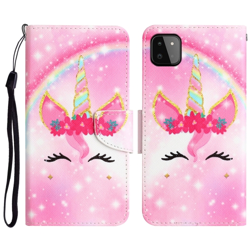 

For Samsung Galaxy A22 5G Colored Drawing Leather Phone Case(Unicorn)