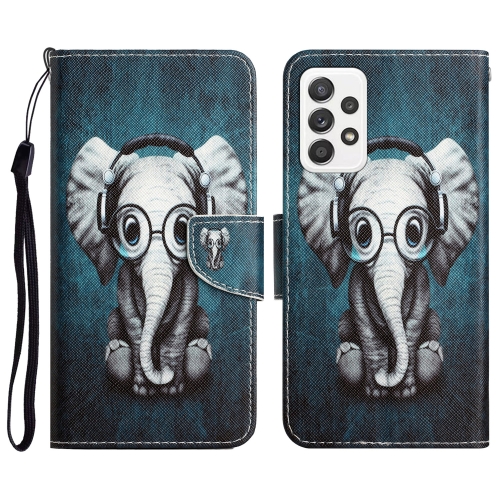 

For Samsung Galaxy A32 4G Colored Drawing Leather Phone Case(Earphone Elephant)