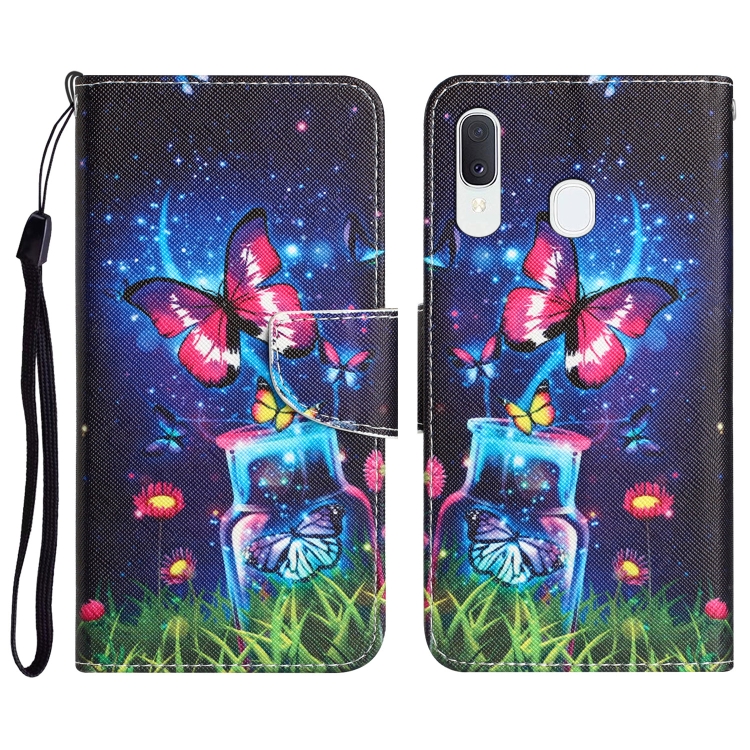 

For Samsung Galaxy A40 Colored Drawing Leather Phone Case(Bottle Butterfly)