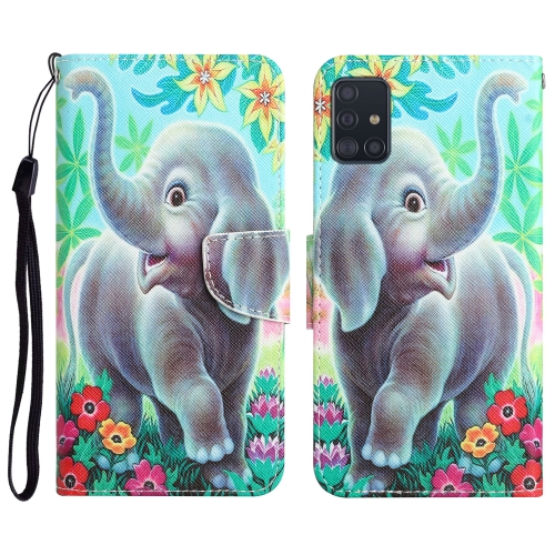 

For Samsung Galaxy A51 Colored Drawing Leather Phone Case(Elephant)