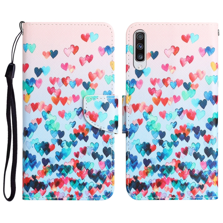 

For Samsung Galaxy A70 Colored Drawing Leather Phone Case(Heart)