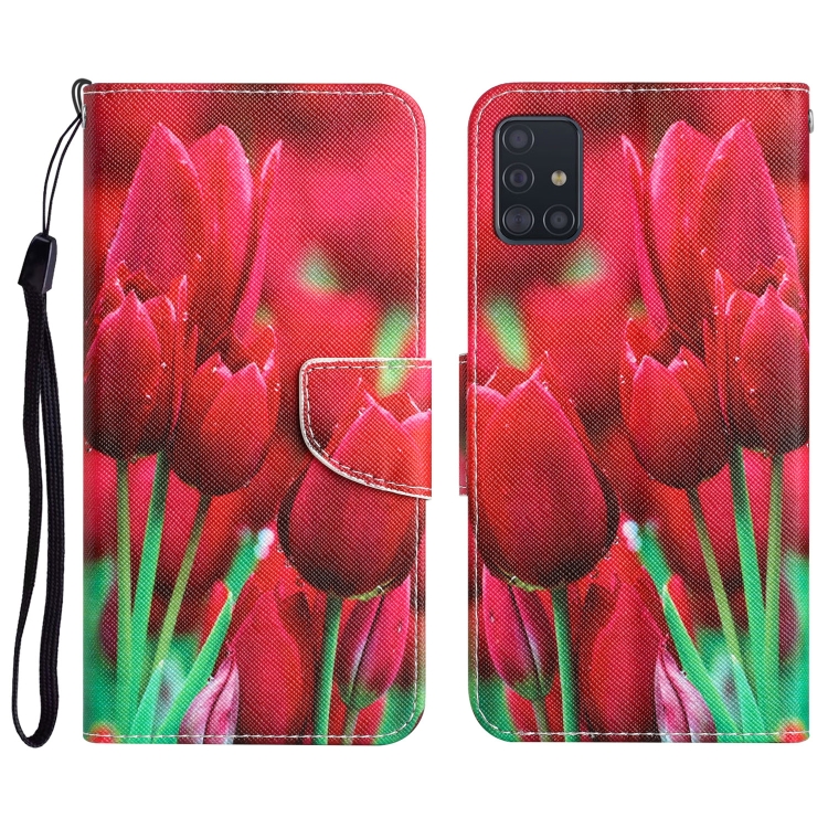 

For Samsung Galaxy A71 Colored Drawing Leather Phone Case(Tulips)