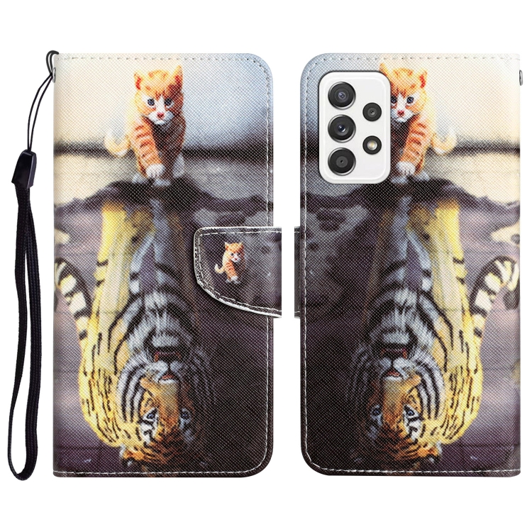 

For Samsung Galaxy A72 5G / 4G Colored Drawing Leather Phone Case(Tiger)