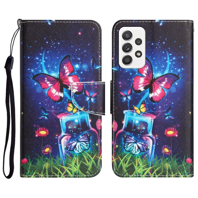 

For Samsung Galaxy A73 5G Colored Drawing Leather Phone Case(Bottle Butterfly)