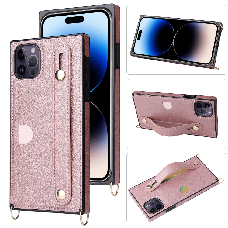 

Crossbody Lanyard Shockproof Protective Phone Case For iPhone 14 Pro Max(Rose Gold)