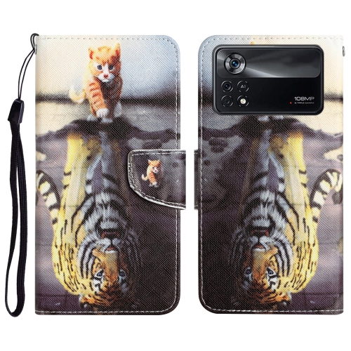 

For Xiaomi Poco X4 Pro 5G Colored Drawing Leather Phone Case(Tiger)