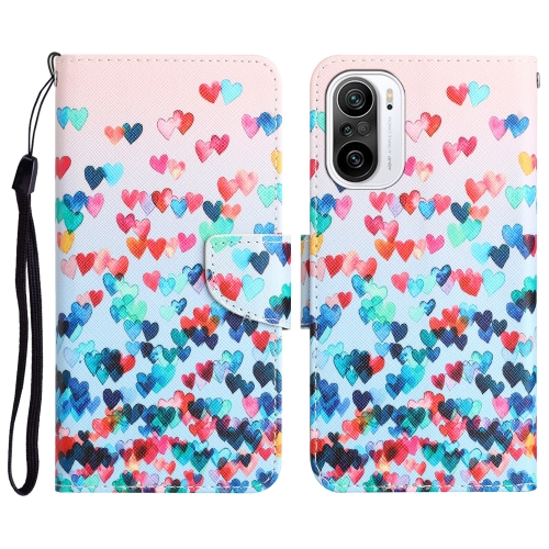 

For Xiaomi Poco F3 Colored Drawing Leather Phone Case(Heart)