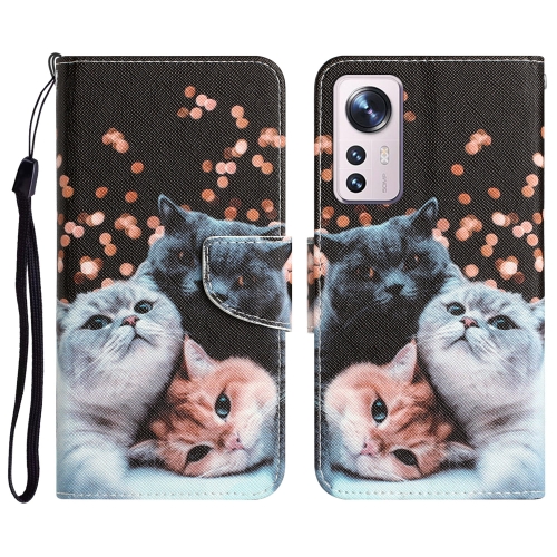 

For Xiaomi 12 Lite Colored Drawing Leather Phone Case(3 Cats)