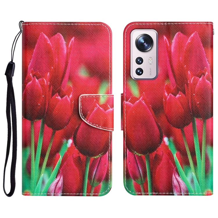 

For Xiaomi 12 Lite Colored Drawing Leather Phone Case(Tulips)