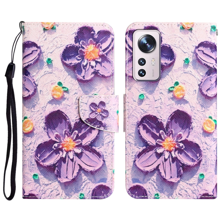 

For Xiaomi 12 Lite Colored Drawing Leather Phone Case(Purple Flower)