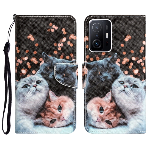 For Xiaomi Mi 11T 3D Colored Drawing Leather Phone Case(Down Jacket Cat)