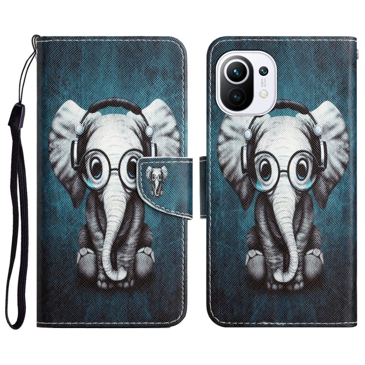 

For Xiaomi Mi 11 Lite Colored Drawing Leather Phone Case(Earphone Elephant)