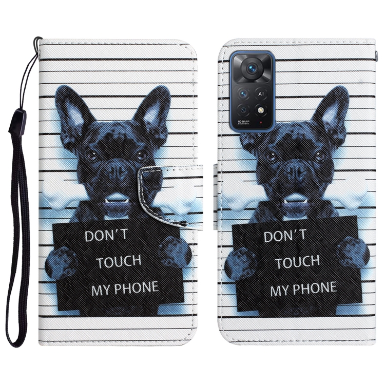

For Xiaomi Redmi Note 11 Pro Global Colored Drawing Leather Phone Case(Black Dog)