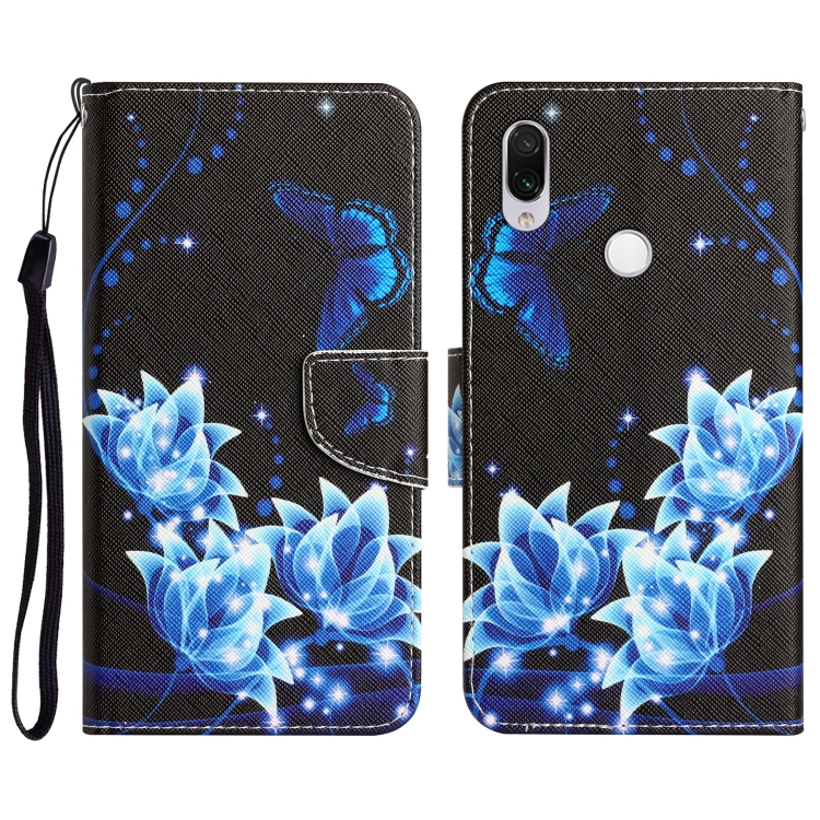 

For Xiaomi Redmi Note 7 / 7 Pro Colored Drawing Leather Phone Case(Blue Butterfly)