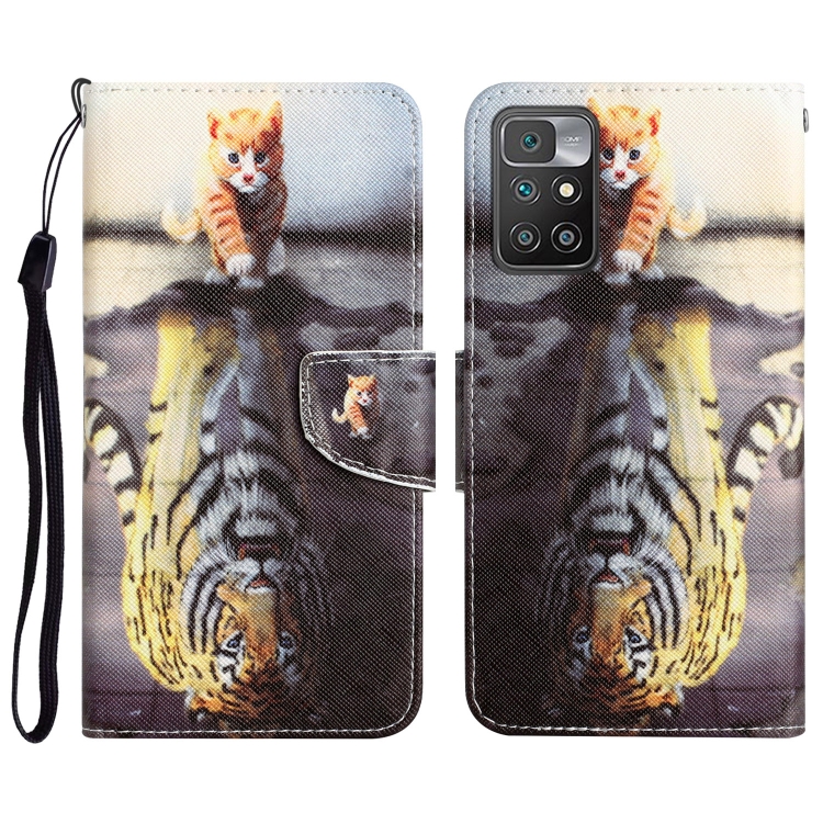 

For Xiaomi Redmi 10 Colored Drawing Leather Phone Case(Tiger)