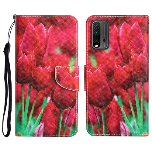 

For Xiaomi Redmi 9T Colored Drawing Leather Phone Case(Tulips)