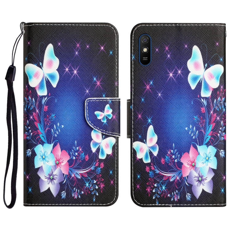 

For Xiaomi Redmi 9A Colored Drawing Leather Phone Case(Butterfly)