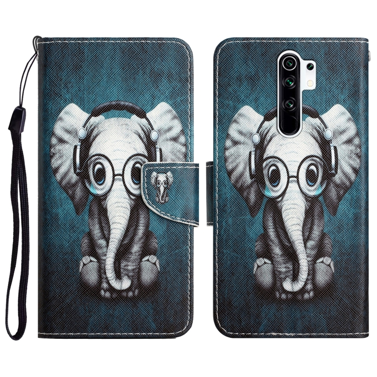 

For Xiaomi Redmi 9 Colored Drawing Leather Phone Case(Earphone Elephant)