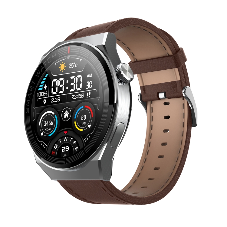 

GW69 Plus Smart Watch, Support BT Call / Heart Rate / Blood Pressure / Blood Oxygen(Silver + Leather Strap Brown)