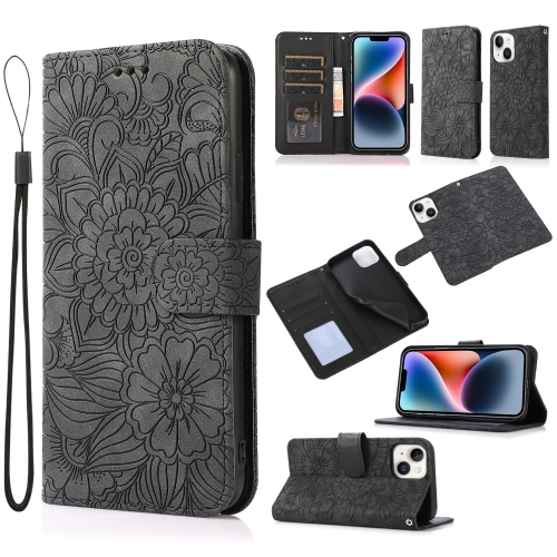 

For iPhone 13 mini Skin Feel Embossed Sunflower Horizontal Leather Case (Black)