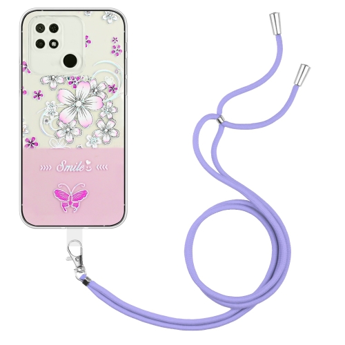 

For Xiaomi Redmi 10A Bronzing Butterfly Flower TPU Phone Case with Lanyard(Cherry Blossoms)