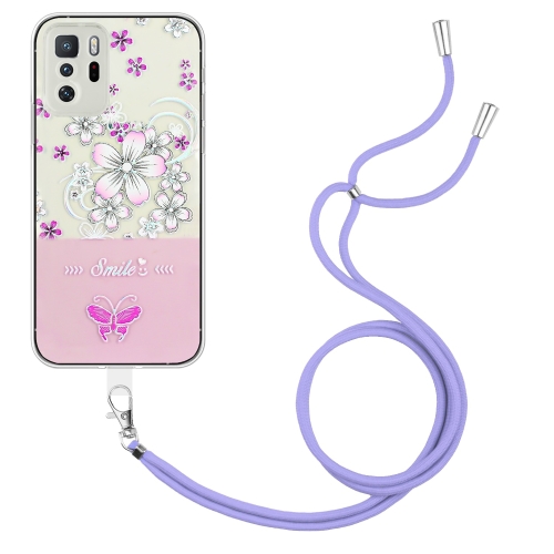 

For Xiaomi Poco X3 GT Bronzing Butterfly Flower TPU Phone Case with Lanyard(Cherry Blossoms)