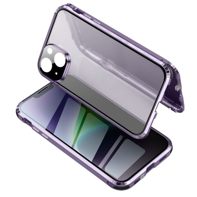 

Anti-peeping Magnetic Tempered Glass Phone Case For iPhone 14(Purple)