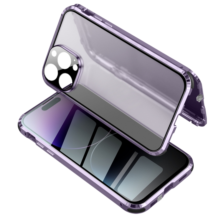 

For iPhone 14 Pro Anti-peeping Magnetic Tempered Glass Phone Case(Purple)