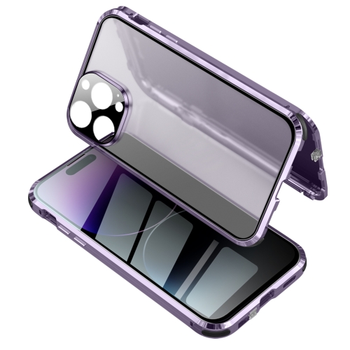 

For iPhone 14 Pro Max Anti-peeping Magnetic Tempered Glass Phone Case (Purple)