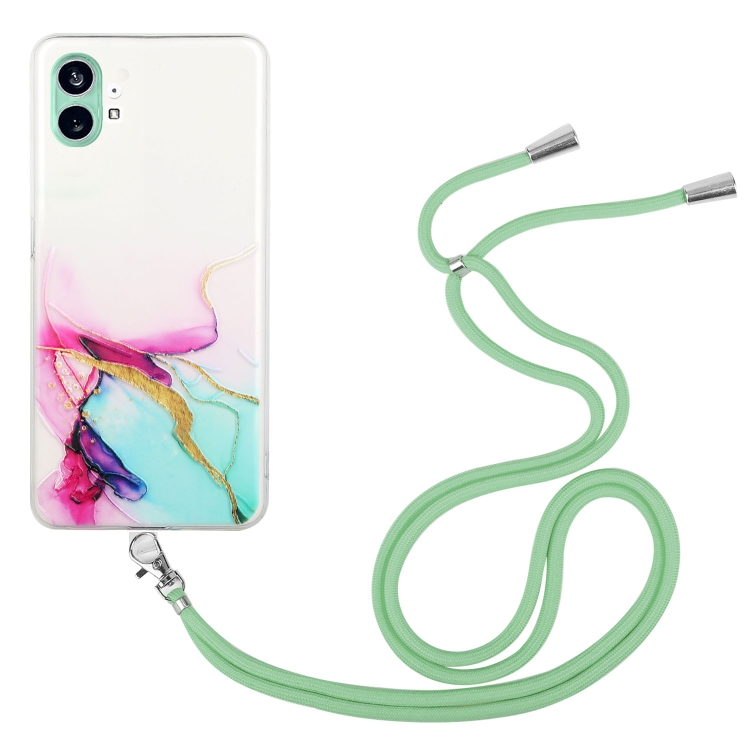 

For Nothing Phone 1 Hollow Marble Pattern TPU Phone Case with Strap(Green)