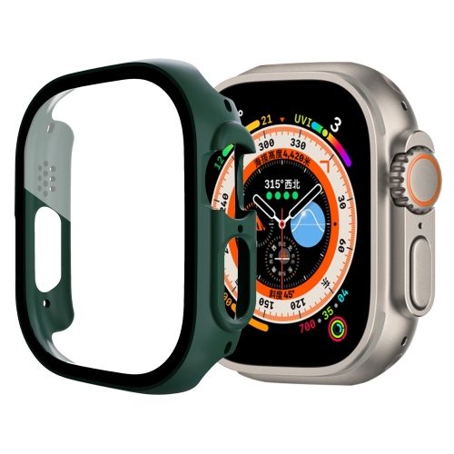 Tempered Glass Film PC Watch Case For Apple Watch Ultra 49mm / Apple Watch Ultra 2 49mm(Official Green) thermaltake core x71 tempered glass edition ca 1f8 00m1wn 02