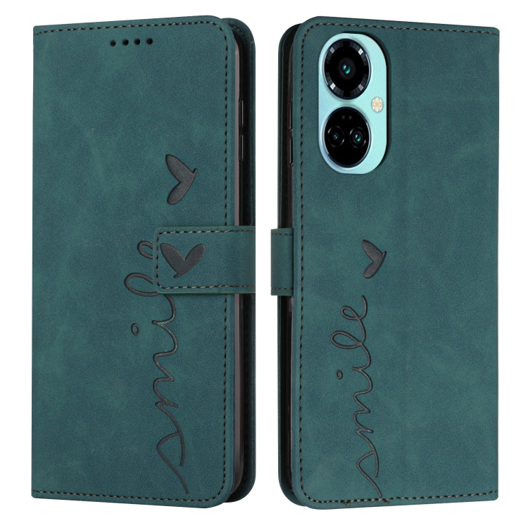 

For Tecno Camon 19 Skin Feel Heart Pattern Leather Phone Case(Green)