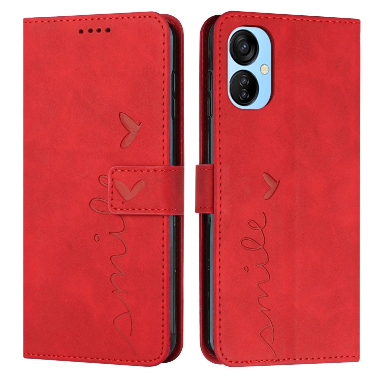 

For Tecno Spark 9T Skin Feel Heart Pattern Leather Phone Case(Red)