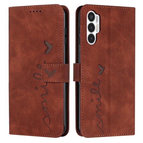 

For Tecno Pova 3 Skin Feel Heart Pattern Leather Phone Case(Brown)