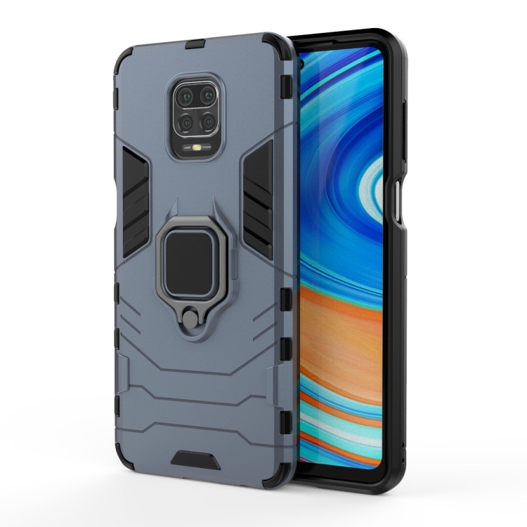 Pour Xiaomi Redmi Note 9 Pro Max Étui de protection antichoc PC + TPU avec support de bague magnétique (bleu marine)