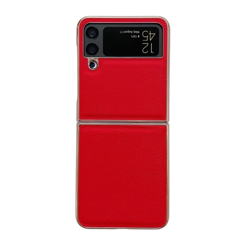 

For Samsung Galaxy Z Flip3 5G Genuine Leather Luolai Series Nano Electroplating Phone Case(Red)